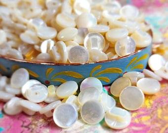 20 Vintage 1940s Mother of Pearl Sewing Buttons ~ Self Shank Creamy White Shell MOP ~ just under 7/16" ~ Wedding Bridal