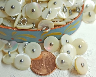 25 or 50 Vintage 1940s Pin Shank Mother of Pearl Sewing Buttons ~Wedding Bridal Shell MOP ~just over 7/16"