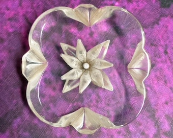 XL Scalloped Lucite Coat Button w/ Reverse Carved Flower ~ Extra Large 1-3/16"