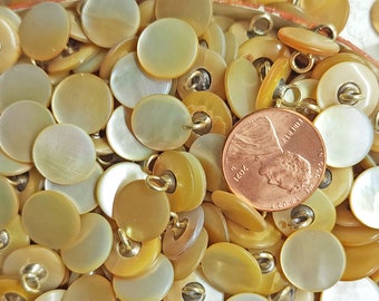 Vintage 1940s Honey Cream Pearl Shell Buttons w/ Brass Loop Shank ~ just over 7/16" 12mm ~ 25 or 50 Ct.