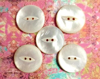 5 Thick Antique Creamy White Fish Eye Cats Eye Pearl Shell Buttons ~ 1-1/16"