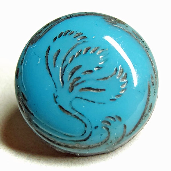 Pale Blue Dimi Victorian Glass Button ~ Incised Floral ~ just under 3/8" ~ 4 Claw Brass Hump Shank ~ Baby Doll Diminutive