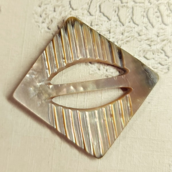 Gorgeous Iridescent Carved Pearl Oyster Shell Buckle ~ Nearly Square w/ Lovely Luster ~ 1-1/4" x 1-3/16" ~ Mother of Pearl MOP Scarf Slide