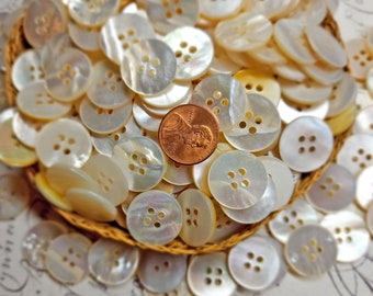 Vintage 1940s Minimalist Mother of Pearl Sewing Buttons ~ just over 11/16" ~ Cleaned & Polished Shell MOP ~ Wedding Bridal ~ 10 or 25 Ct.