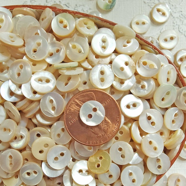 50 or 100 Dimi Fish Eye Cat Eye MOP Doll Buttons ~ Mother of Pearl Shell Diminutives ~ Gently Cleaned & Polished ~ 3/8" or less