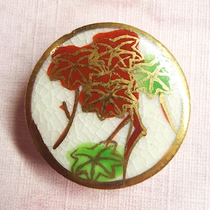 Vintage Satsuma Japanese Porcelain Sewing Button ~ Hand Painted Flowers w/ Gold Trim ~ 11/16&quot; 17mm