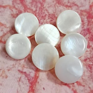 7 Vintage Snow White Mother of Pearl Sewing Buttons ~ Beautiful MOP Shell Luster ~ Metal Loop Shank ~ just under 5/8&quot; 15mm ~ Wedding Bridal