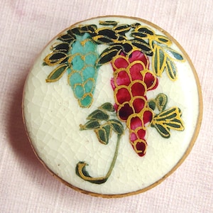 Vintage Japanese Porcelain Satsuma Sewing Button ~ Hand Painted Wisteria Flowers w/ Gold Trim ~ just under 3/4&quot; 18mm