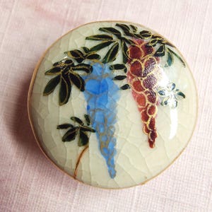 Vintage Satsuma Sewing Button ~ Hand Painted Wisteria Flowers w/ Gold Trim on Japanese Porcelain ~ just under 3/4&quot; 19mm