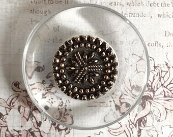 Vintage XL Clear Transparent Lucite Coat Button ~ Black Glass Gold Luster Focal ~ Extra Large over 1-3/4" 45mm