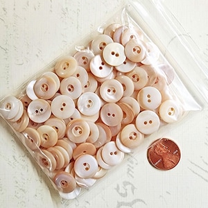 25 to 100 Vintage 1940s Mother of Pearl Shell MOP Buttons ~ White thru Shades of Pale Dusty Pink Peach ~ just over 1/2" ~ Cleaned & Polished