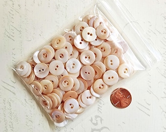 25 to 100 Vintage 1940s Mother of Pearl Shell MOP Buttons ~ White thru Shades of Pale Dusty Pink Peach ~ just over 1/2" ~ Cleaned & Polished