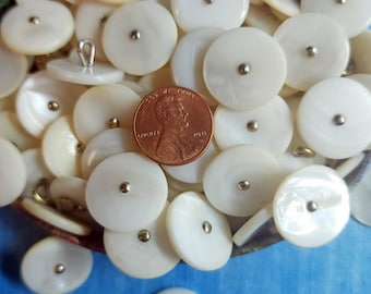 11 Vintage White Pearl Shell Pin Shank Sewing Buttons ~ approx 3/4" 19mm