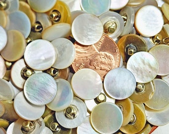 Vintage 1940s Mother of Pearl Shell MOP Sewing Buttons w/ Brass Shank ~ just over 7/16" ~  25 or 50 Ct.