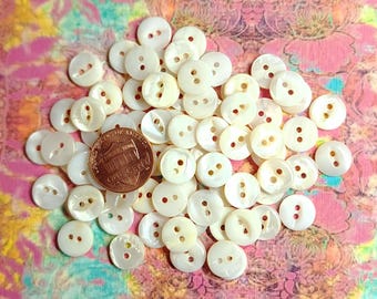 11 Vintage 1940s Mother of Pearl Cat Eye Buttons ~ Fish Eye Shell MOP w/ Lovely Soft Luster ~ just over 3/8" 10mm ~ Baby Doll Wedding Bridal