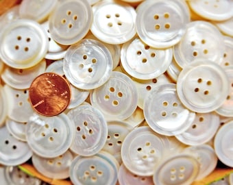 6 to 15 Vintage 1940s Mother of Pearl Sewing Buttons ~ 7/8" 22mm ~ Sets of Creamy White Shell MOP Or Mixed White & Honey Amber Gold
