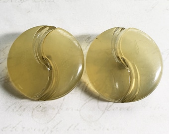 2 Large Vintage Honey Apple Juice Celluloid Coat Buttons ~ Turned Turn Around Design ~ 1-1/4"