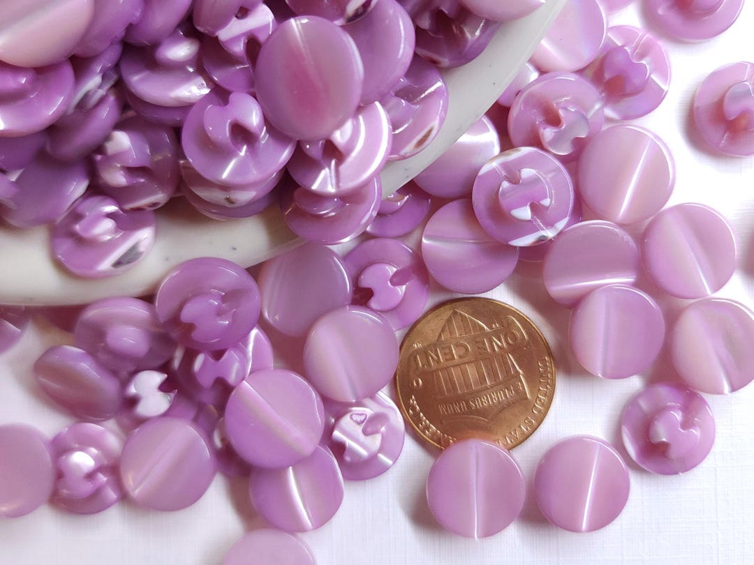 6 Vintage Tinted Purple Amethyst Pearl Shell Sewing Buttons W/ Bow