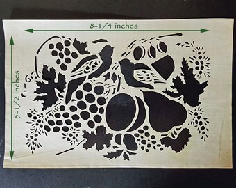 Vintage Partridge Tray Stencil Pattern ~ Early American Decorative Tray Design ~ Pieces Cut from Tracing Linen