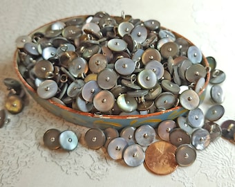 25 or 50 Vintage 1940s Smoky Silver Gray Mother of Pearl Pin Shank Sewing Buttons ~Pinshank Shell MOP ~just over 7/16"