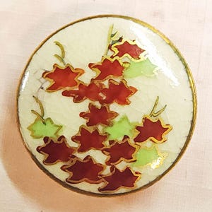 Vintage Satsuma Sewing Button ~ Hand Painted Fall Leaves on Japanese Porcelain w/ Gold Trim ~ just under 1&quot; 25mm