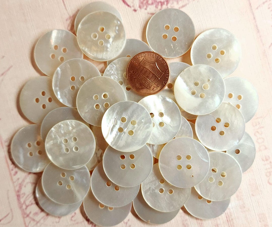 6 Vintage White Pearl Shell Buttons ~ Cleaned and Polished ~ Just Under ...