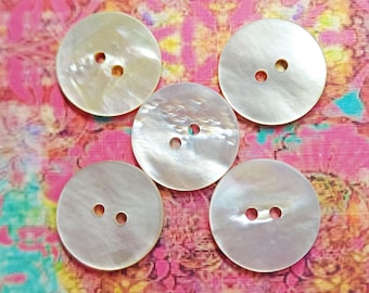 Set of 5 Vintage 1940s Mother of Pearl Sewing Buttons ~ Classic Style w/ Lovely MOP Shell Luster ~ 7/8" 22mm ~ Wedding Bridal