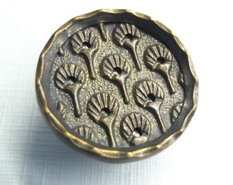 Antique Brass Japanese Uchiwa Fan Button ~ Twinkle Mirror Back ~ almost 9/16"