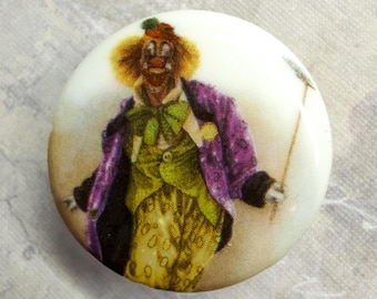 Wee Bit Scary Circus Clown ~ Vintage Birchcroft China Picture Button ~ 1-1/16"