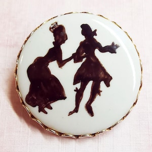 Incroyable & Merveilleuse ~ Vintage Hand Painted French Fop Picture Button ~ just over 1-1/8&quot; ~ Porcelain Mounted on Metal
