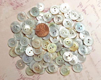 46 Vintage Iridescent Pearl Shell Buttons in Muted Pastels ~ just over 1/2" 13mm