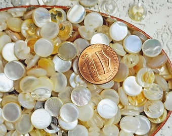 Vintage 1940s Dimi Pearl Shell Doll Buttons ~ MOP Diminutives ~ Bow Tie Self Shank ~ Approx 3/8" ~ 10 or 25 Ct
