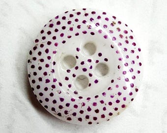 Antique China Calico Button ~ Purple on White ~ Dots Pattern 208 ~ under 1/2"