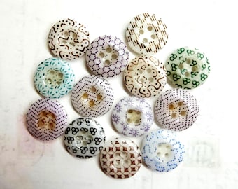 Mixed Lot of 13 Small Antique China Calico Buttons ~ all just under 7/16"