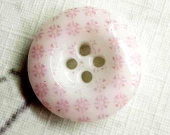 Antique China Calico Button ~ Pink on White ~ Asterisks Pattern 114 ~ 9/16"