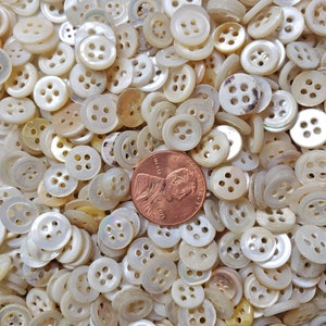 50 Tiny Vintage 1940s Dimi Mother of Pearl Doll Buttons MOP Shell Diminutives All 3/8 or less Baby Christening Slow Stitch image 1