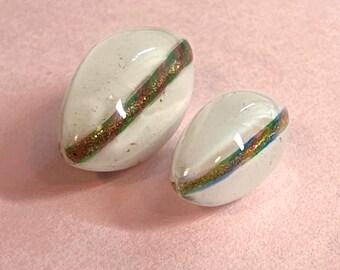 Antique Mother Daughter Spindle Shape Buttons ~ White Glass w/ Ribbon Overlay
