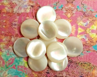 Vintage 1940s Set of 11 Mother of Pearl Sewing Buttons ~Round Self Shank Shell MOP ~Wedding Bridal ~11/16"