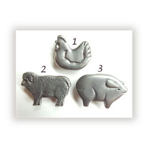 Choice ~ Realistic Danforth Pewter Farm Animal Sewing Buttons w/ MVB Backmarks ~ Chicken ~ Sheep ~ Pig