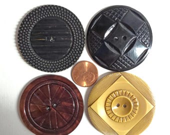 4 HUGE XL Celluloid Wafer Coat Buttons - Extra Large 1-13/16" to over 1-7/8"