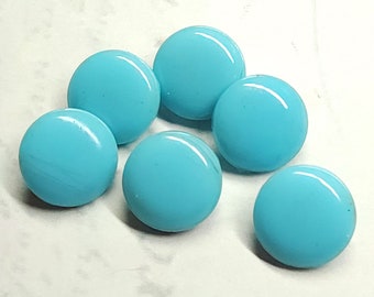 Yummy Set of 6 Vintage Aqua Blue Glass Buttons ~ Smooth like little Chocolate Candies ~ 7/16"