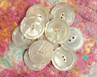 5 Vintage White Cat Eye Mother of Pearl Sewing Buttons ~ just over 1-3/16" 31mm ~  Fish Eye  Shell MOP ~ Wedding Bridal