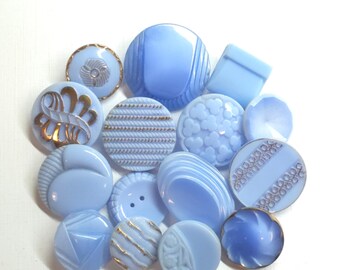Pretty Group of 15 Vintage Pale Sky Blue Glass Buttons ~ 5/8" to over 1-1/16"