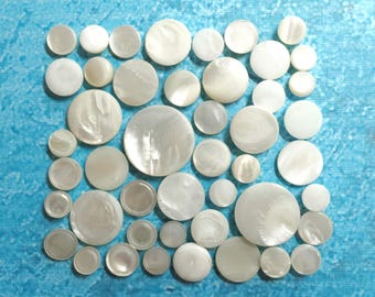 46 Mixed Self Shank Vintage Antique Pearl Shell Buttons ~ a few Carved ~ Wedding Bridal