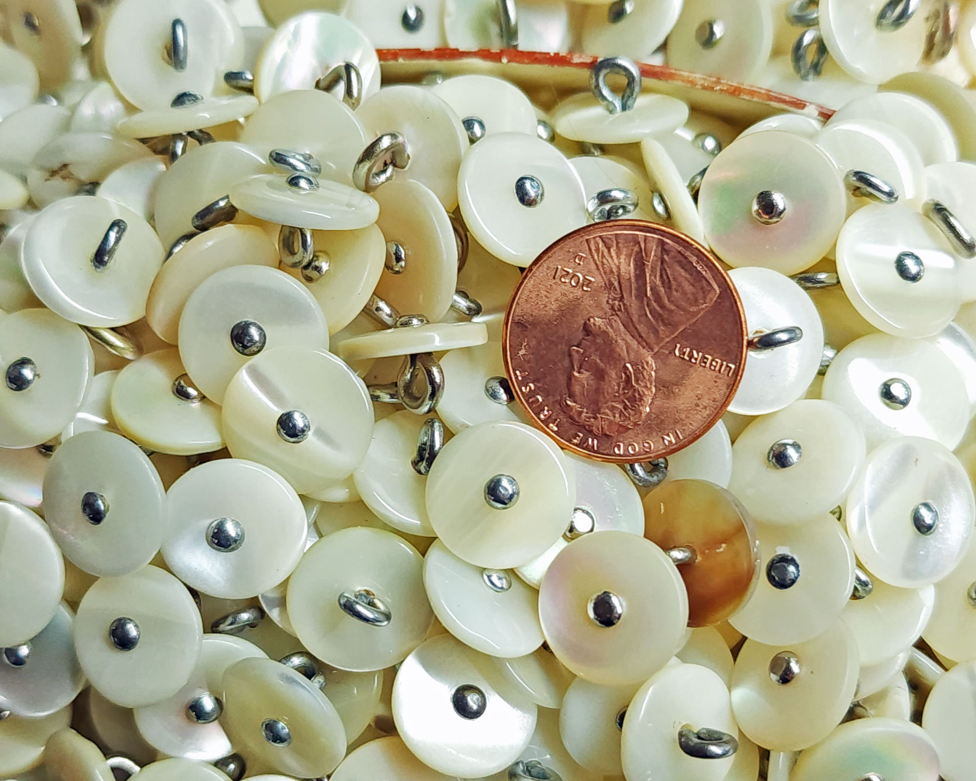 Vintage 1940s Pearl Shell Pin Shank Buttons ~ Just Over 7/16
