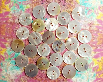 Lot of 27 Vintage 1940s Minimalist Mother of Pearl Sewing Buttons ~ Cleaned & Polished w/ Striking Shell MOP Luster ~ just over 11/16"