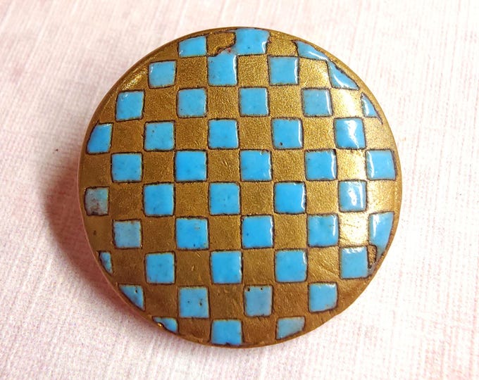 Antique 1 Pc Gilt Brass Sewing Button W/ Blue Champleve Enamel ...