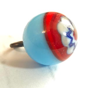Vintage 1970s McMurtry Studio Button ~ Blue Glass Ball w/ Millefiori Floret