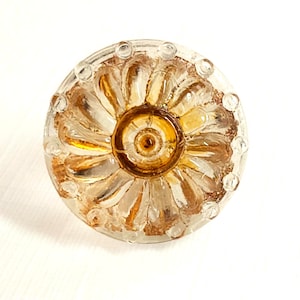 Antique Amber Radiant Reflector Glass Swirlback Charmstring Button ~ 9/16" ~ Small Eye Pattern B-6