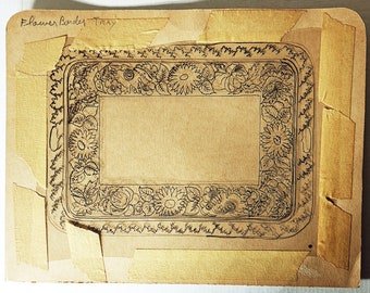 Vintage Flower Border Stencil Pattern ~ Early American Decorative Tray Design ~ Pieces Cut from Tracing Linen